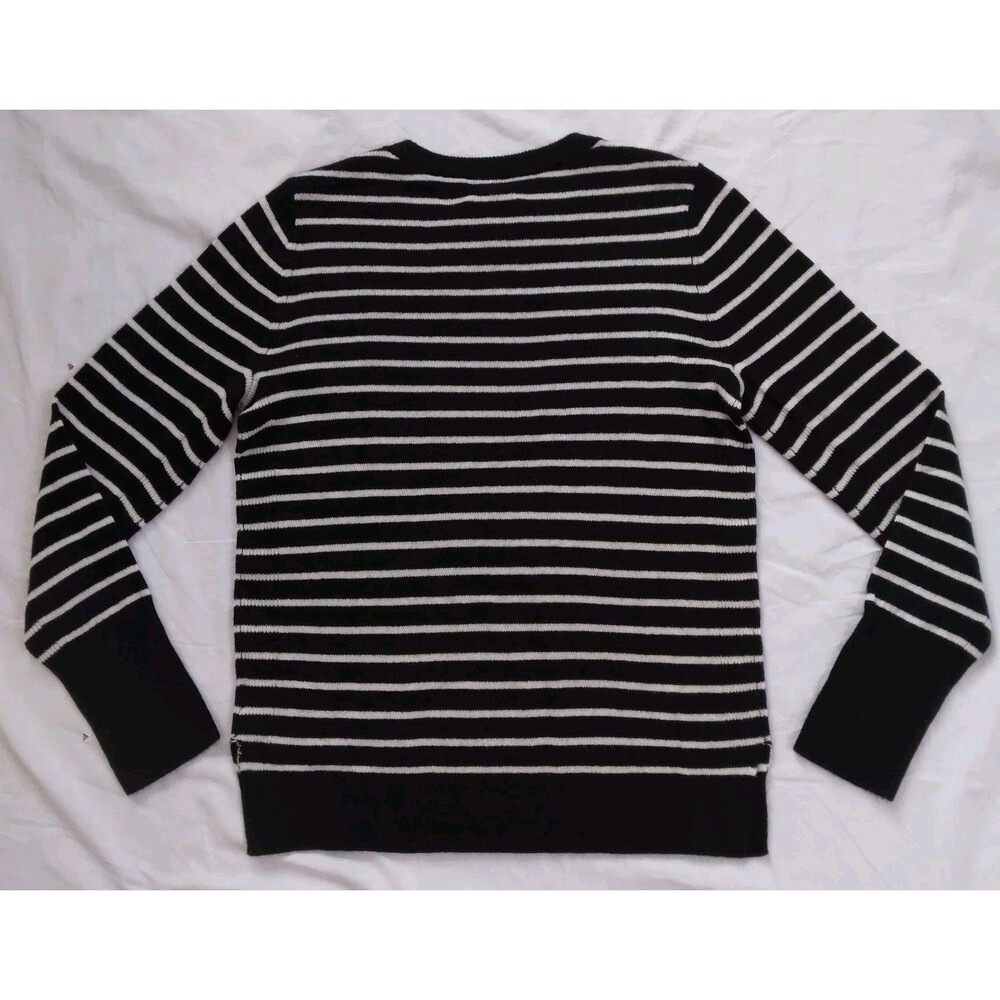 Halogen Cashmere Sweater Crew Neck Black Ivory Striped Long Sleeve Womens Size M - Picture 6 of 9